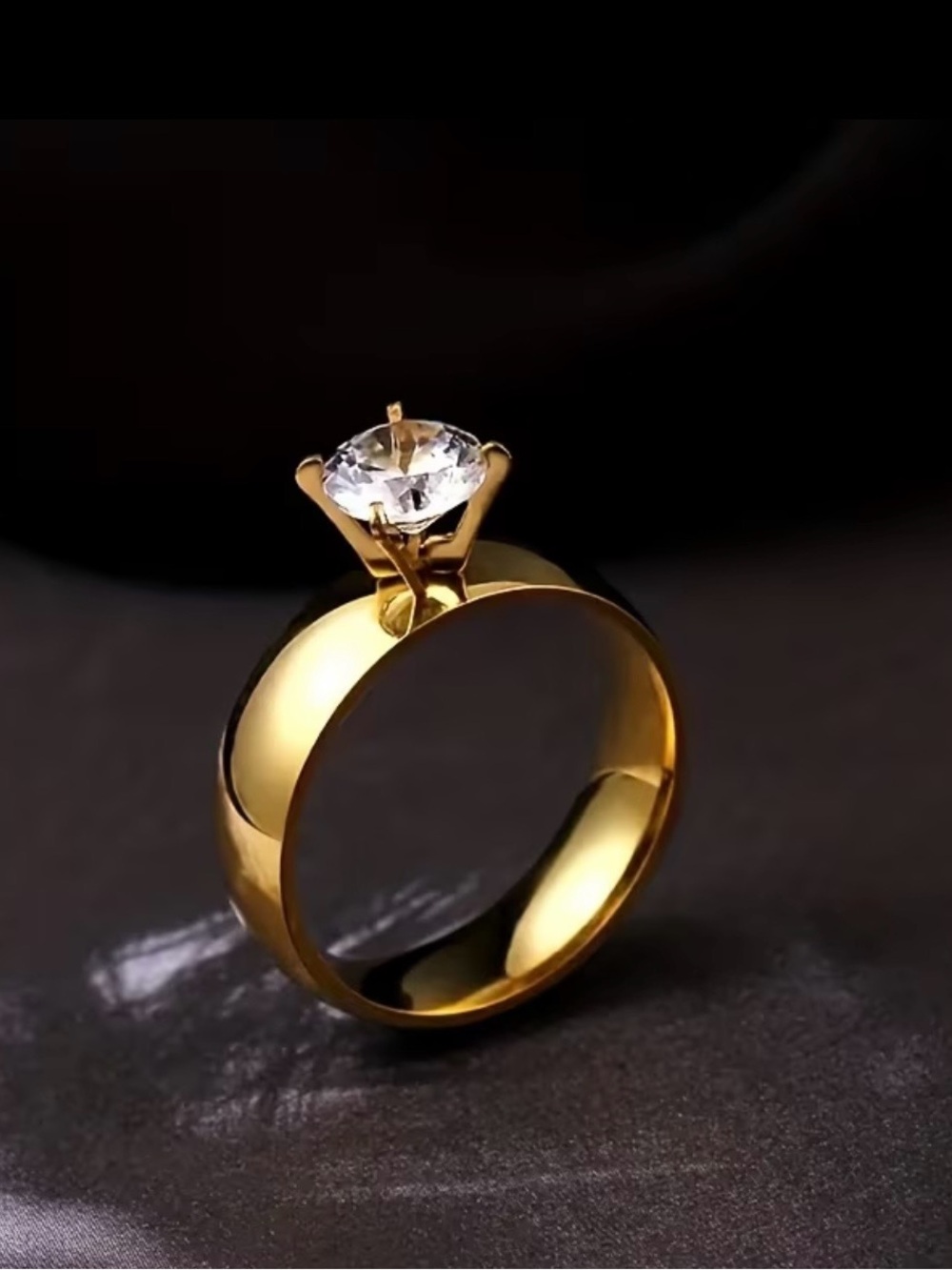 Gold Solitaire Ring with Clear Stone - Women's Jewelry